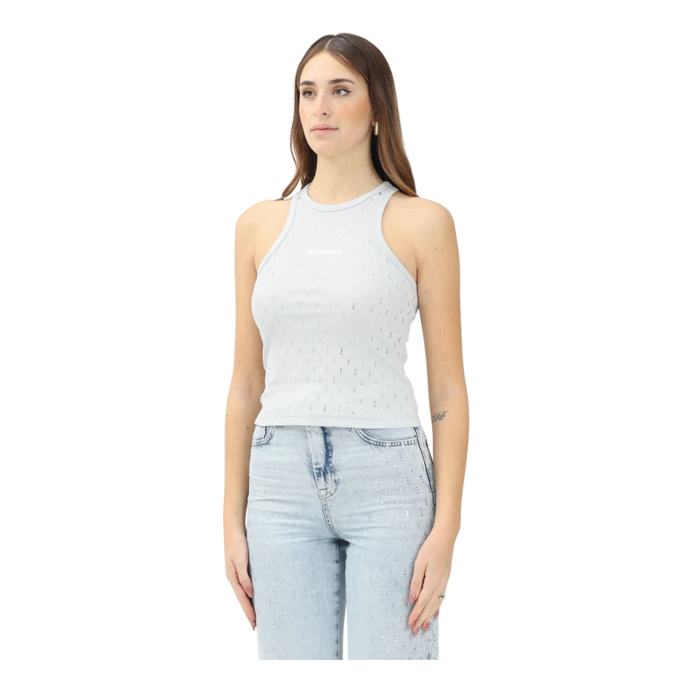 Patrizia Pepe Donna Grigio Canotta In Cotone Con Dettagli In Strass