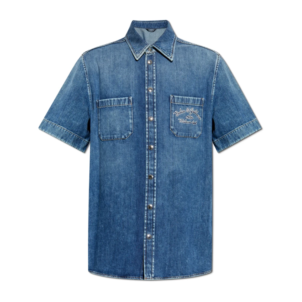 Dolce & Gabbana Denim shirt met korte mouwen Blue Heren