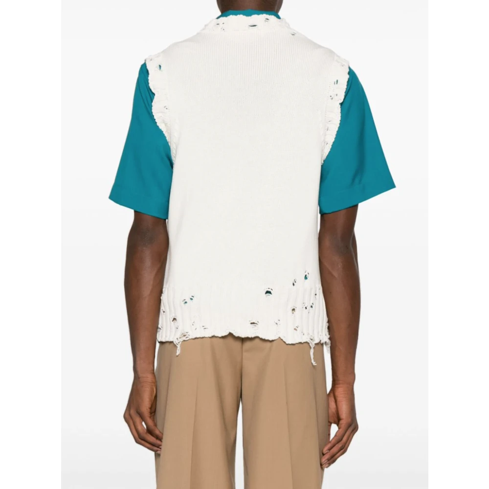 Marni Witte V-Hals Trui met Scheurdetails White Heren