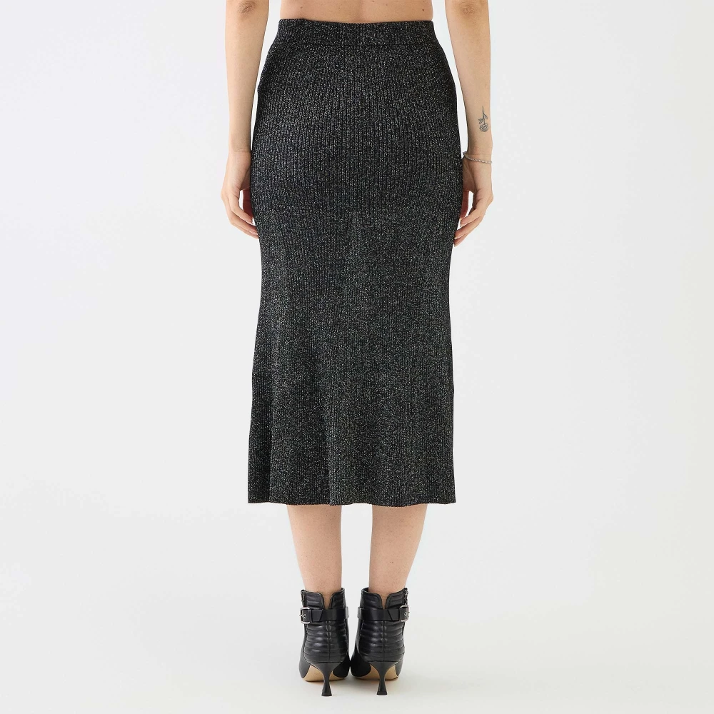 Versace Jeans Couture Lurex Midi Rok Zwart Flare Stijl Black Dames