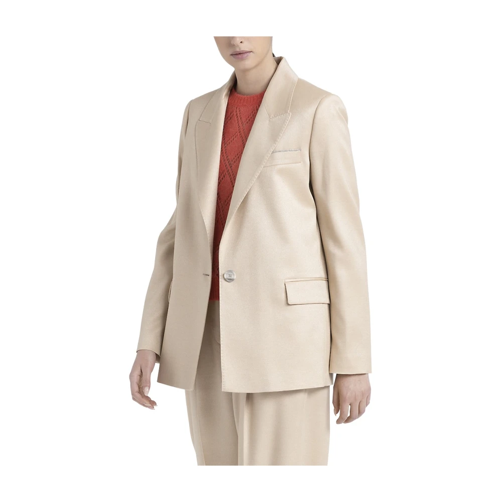 PESERICO Single-breasted blazer in wol en glanzende viscose jaspé flanel Brown Dames
