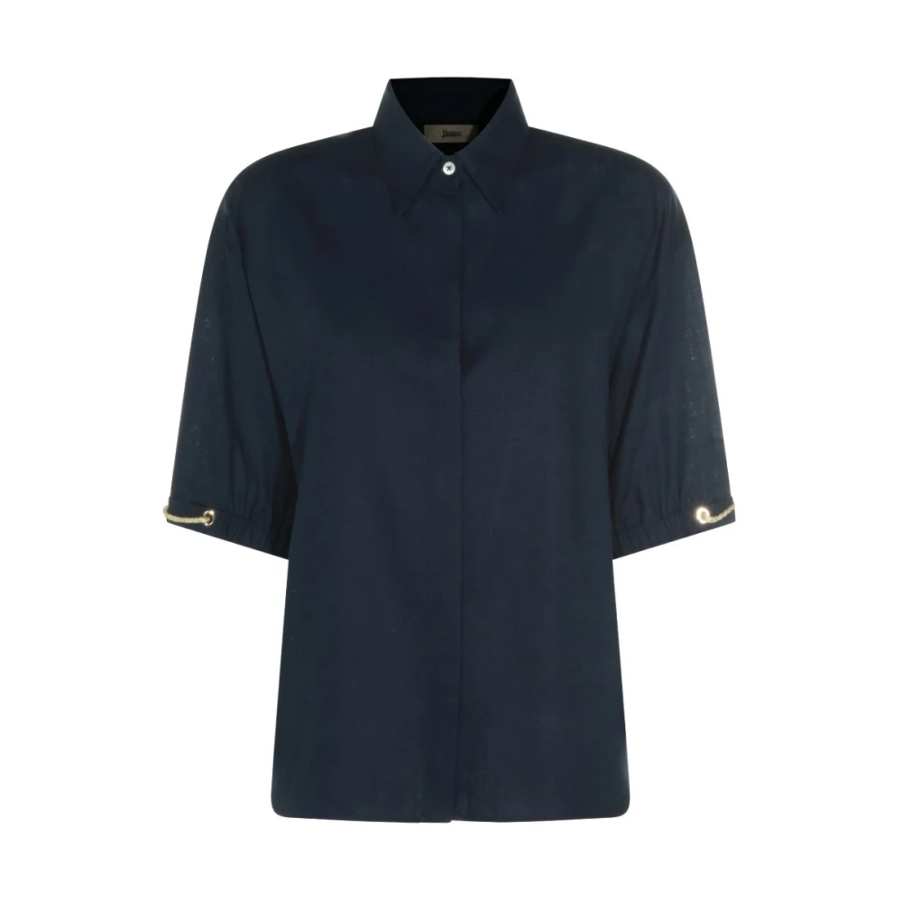 Herno Women's Blue Shirts, Xl, Short-Sleeve Buttoned Shirt