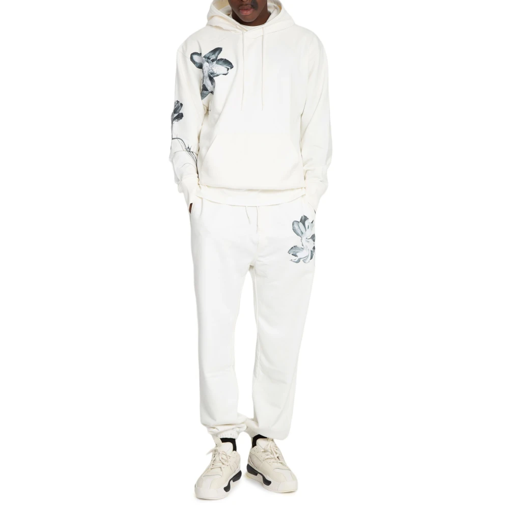 Y-3 Bloemen grafische hoodie in off white Heren