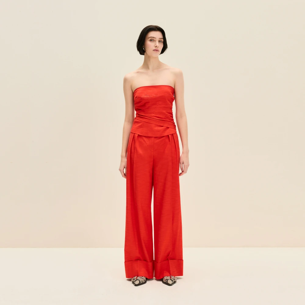 Jaaf Kersenrode Gedrapeerde Detail Korset Top Red Dames