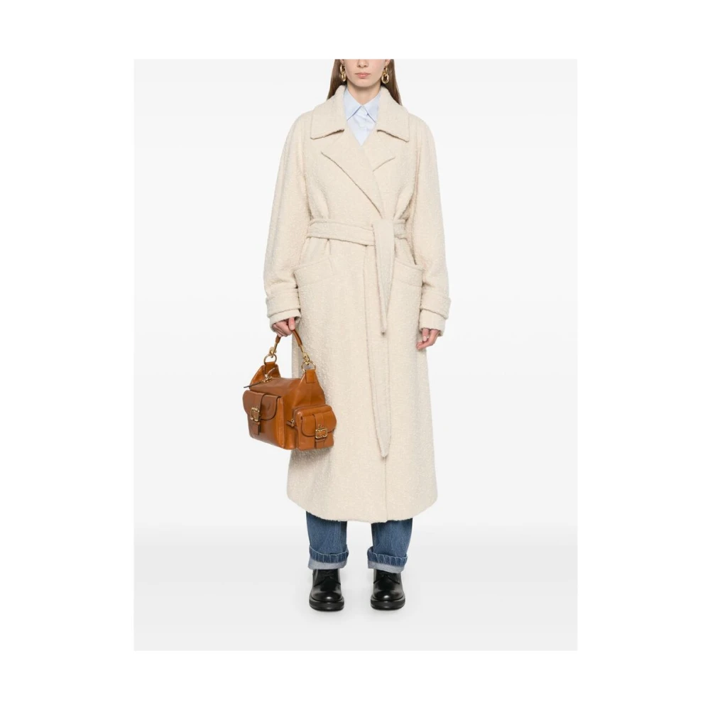 Herno Witte Wol Bouclé Ceintuur Winterjas Beige Dames