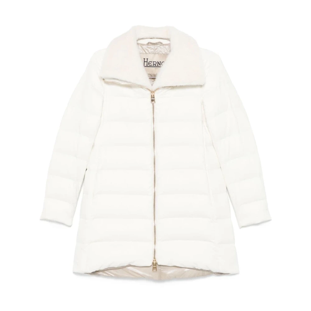 Herno Faux Fur Flanel Puffer Jas White Dames