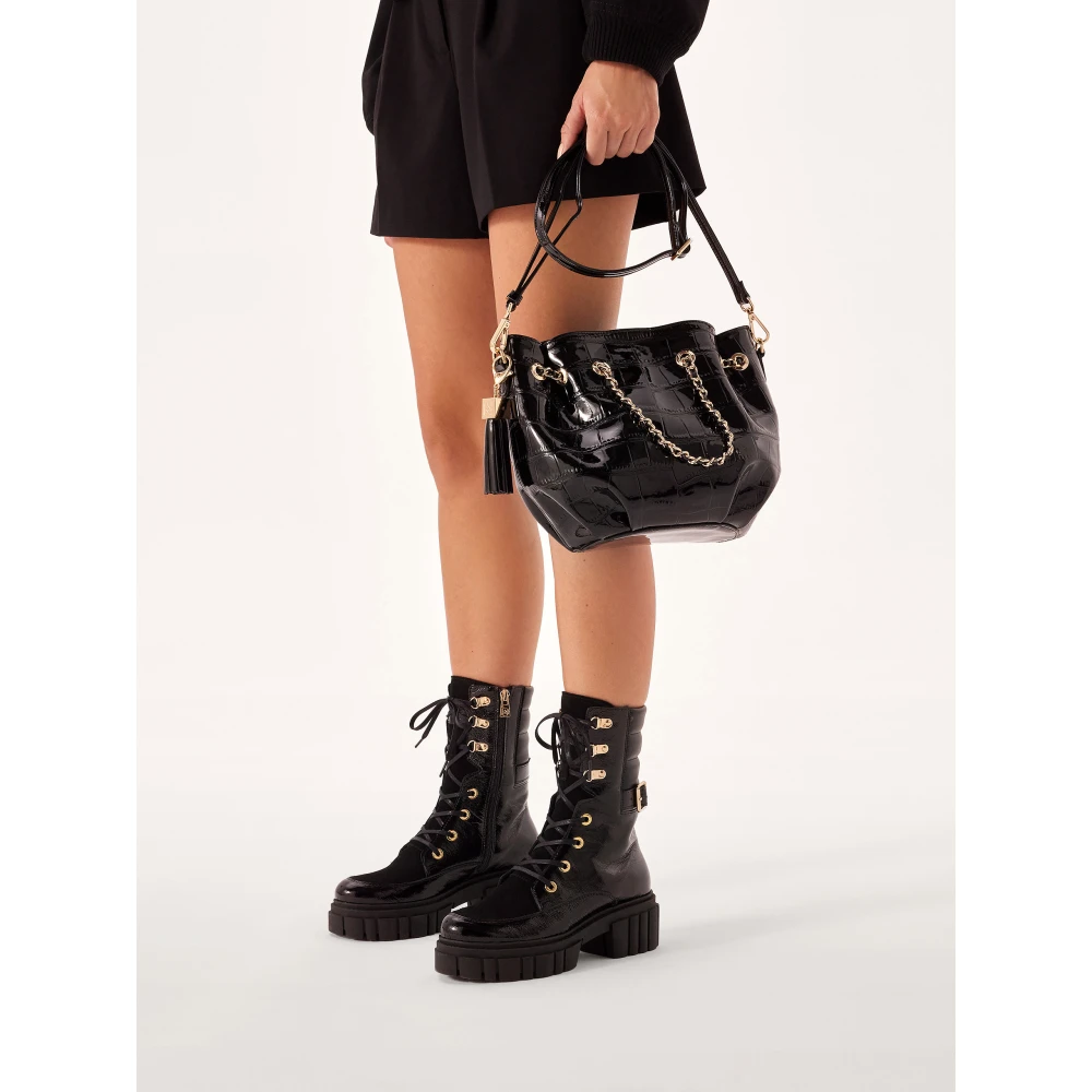 Kazar Zwarte leren tas met afneembare sleutelhanger Black Dames