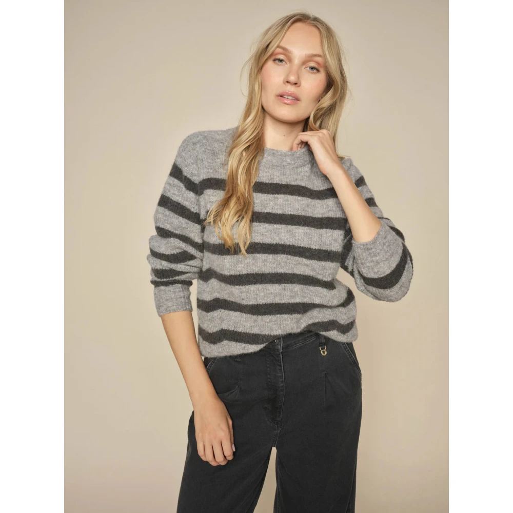 MOS MOSH Gestreepte Crewneck Gebreid Sharkskin Gray Dames