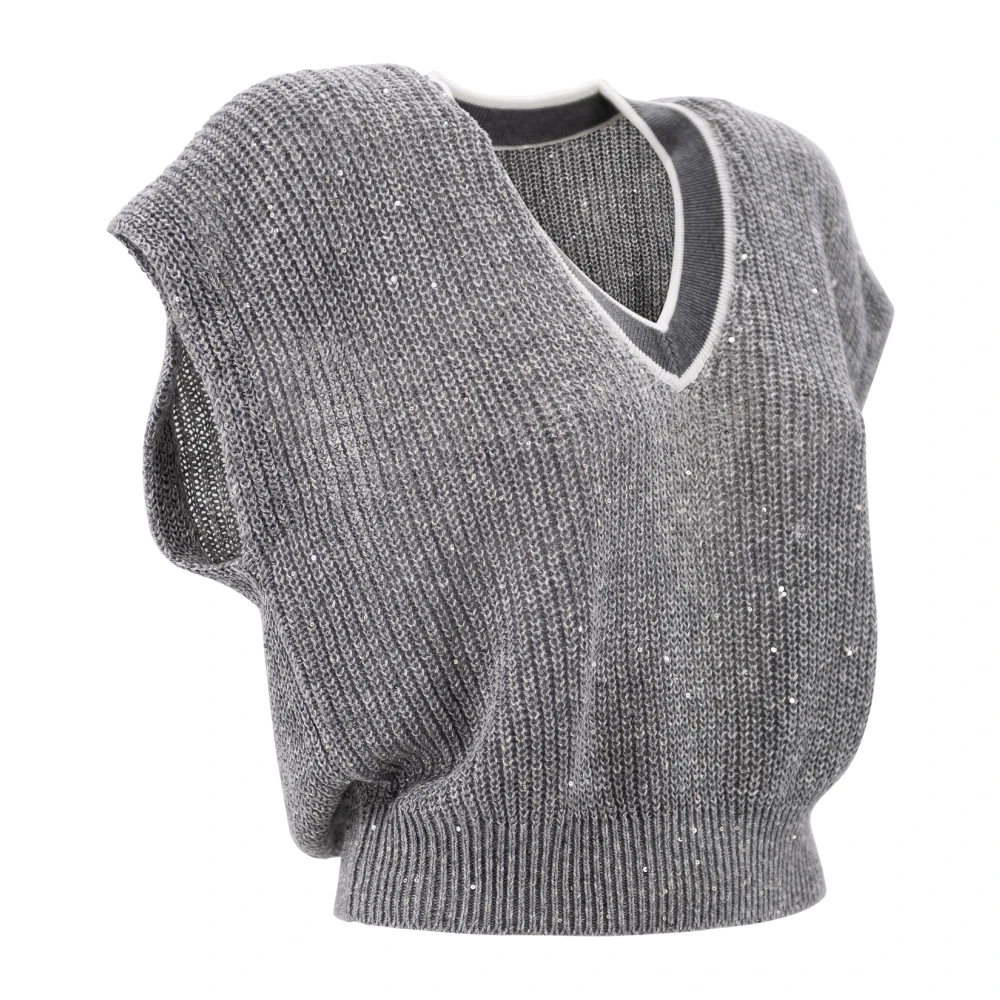 BRUNELLO CUCINELLI Grijze Linen Blend Sequin Sweater Gray Dames