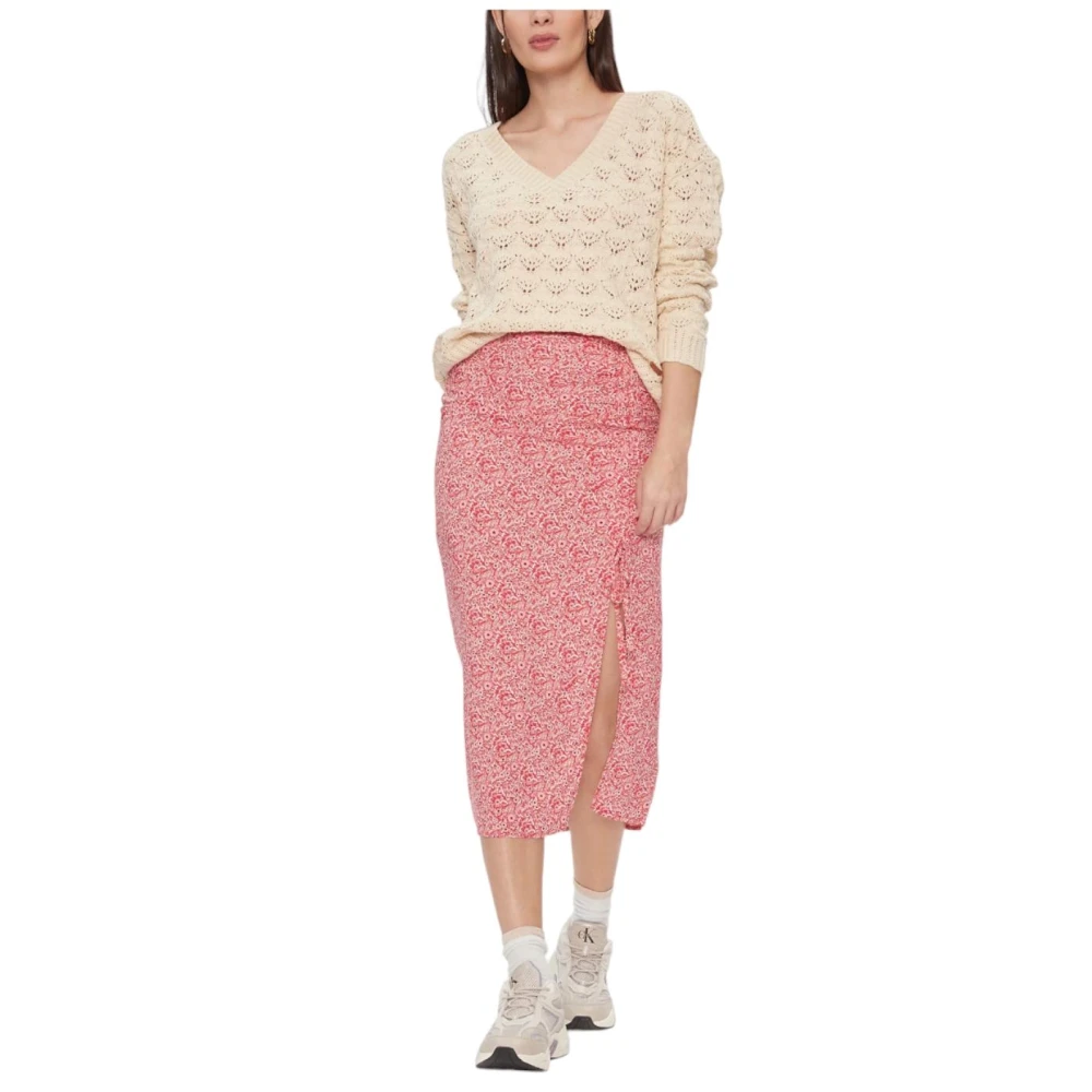Pepe Jeans Moderne Midi Rok met Decoratieve Naden Pink Dames
