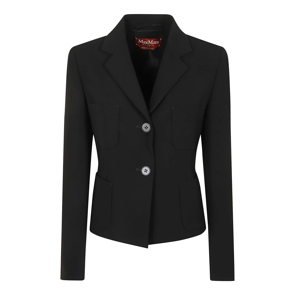 Max Mara Studio Zwarte Cadì Jas met Knoopsluiting Black Dames