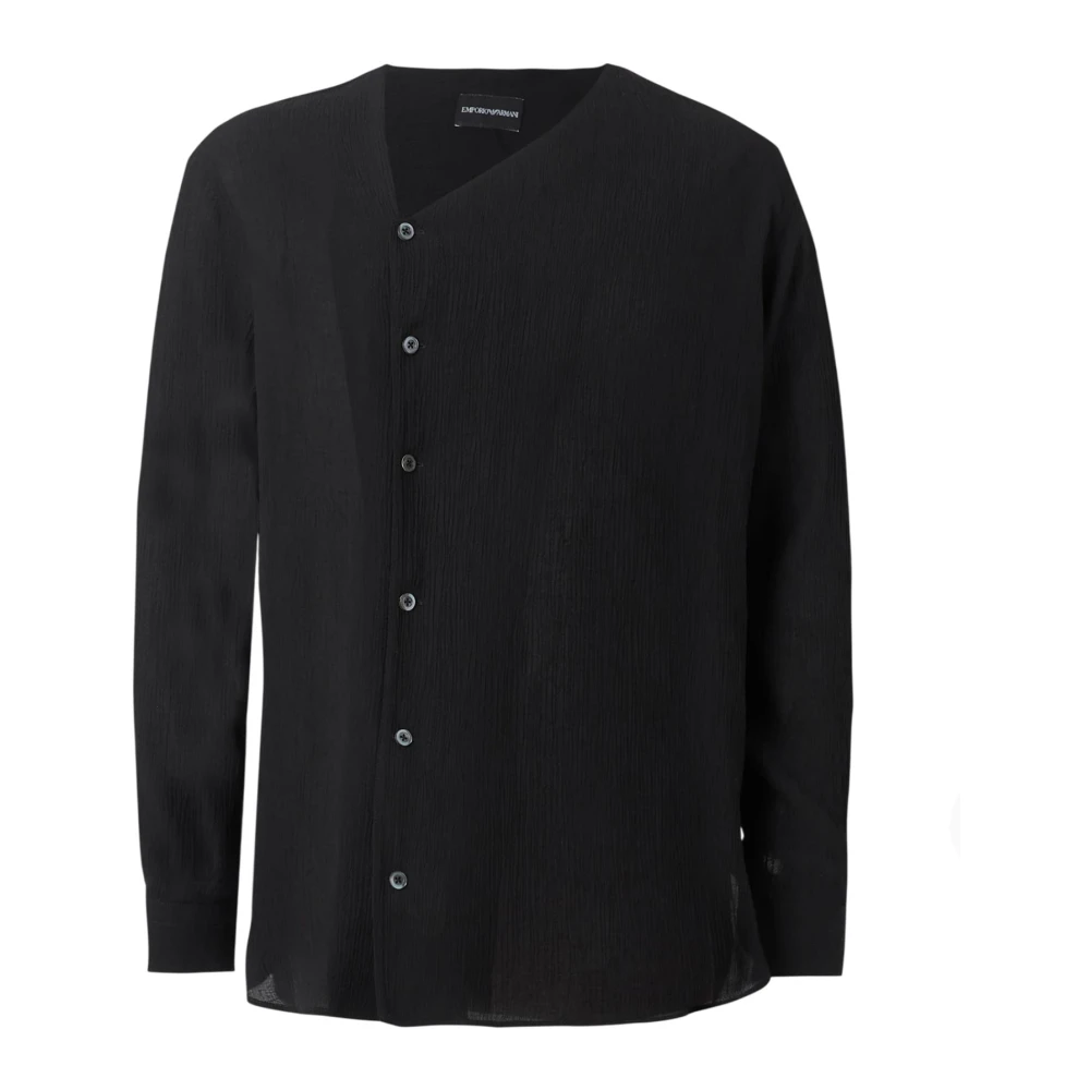 Emporio Armani Mannelijk Zwart Overhemden Heren, S, Asymmetrisch Overhemd Met Knoopsluiting Aan De Voorkant
