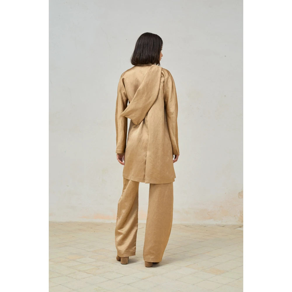 Cortana Linnen en Viscose Lange Jas Cacao Yellow Dames
