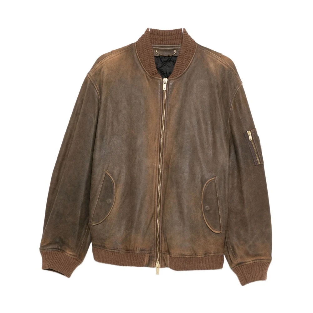 Golden Goose Men's Brown Leather Jackets, M, Stylish Marrone Outerwear Jacket Aw25
