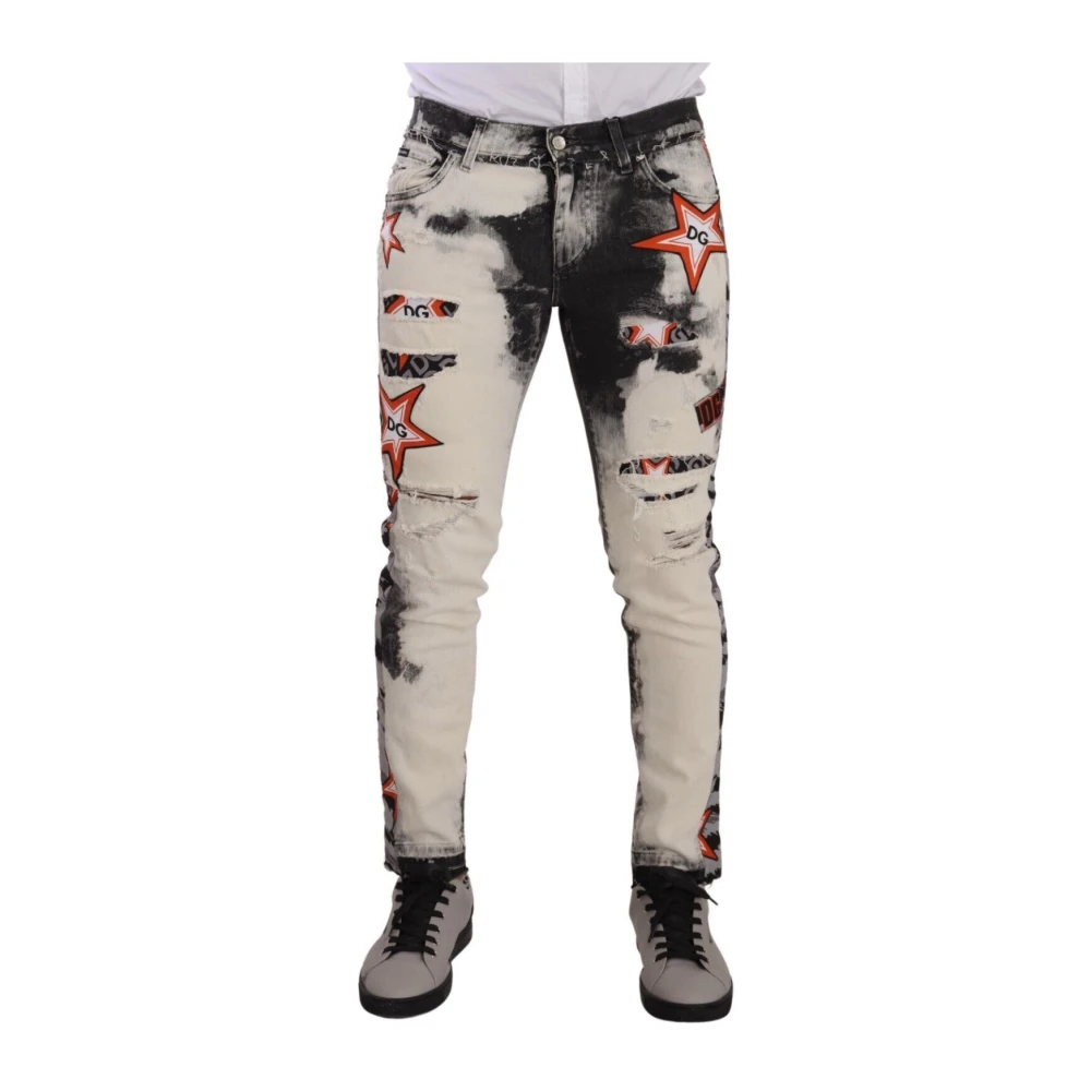 Dolce & Gabbana Vit Svart Distressed Skinny Denim Jeans White, Herr