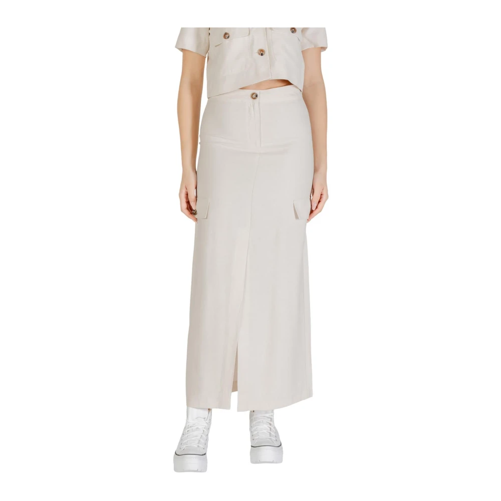 Jacqueline De Yong Women's Gray Plain Zip And Button Skirt - Maxi Skirts - M- Skirts