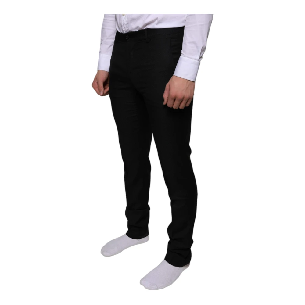 Dolce & Gabbana Zwarte Wol Skinny Jurk Formele Broek Black Heren