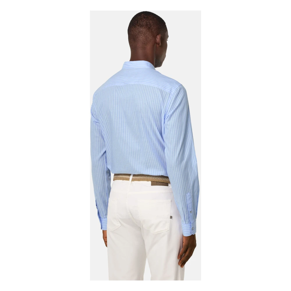 Boggi Milano Regular Gestreept Katoenen Popeline Overhemd Blue Heren