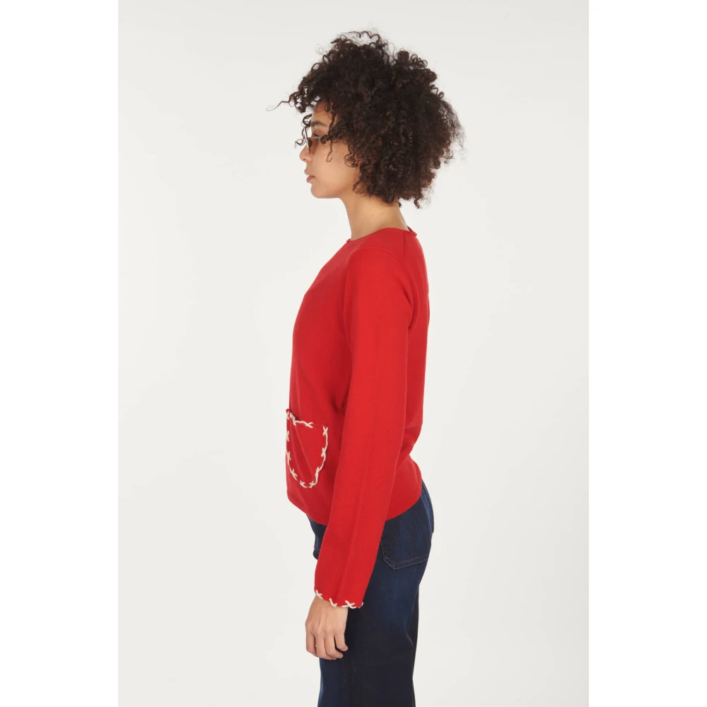 Comme des Garçons Rode Crew-Neck Sweater met Voorzakken Red Dames