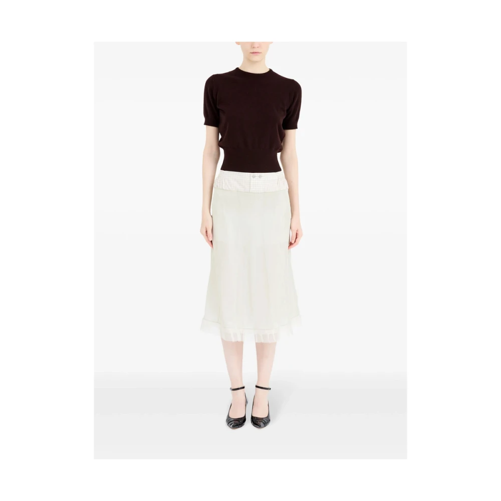 Maison Margiela Geruite Patroon Ruche Zoom Rok White Dames