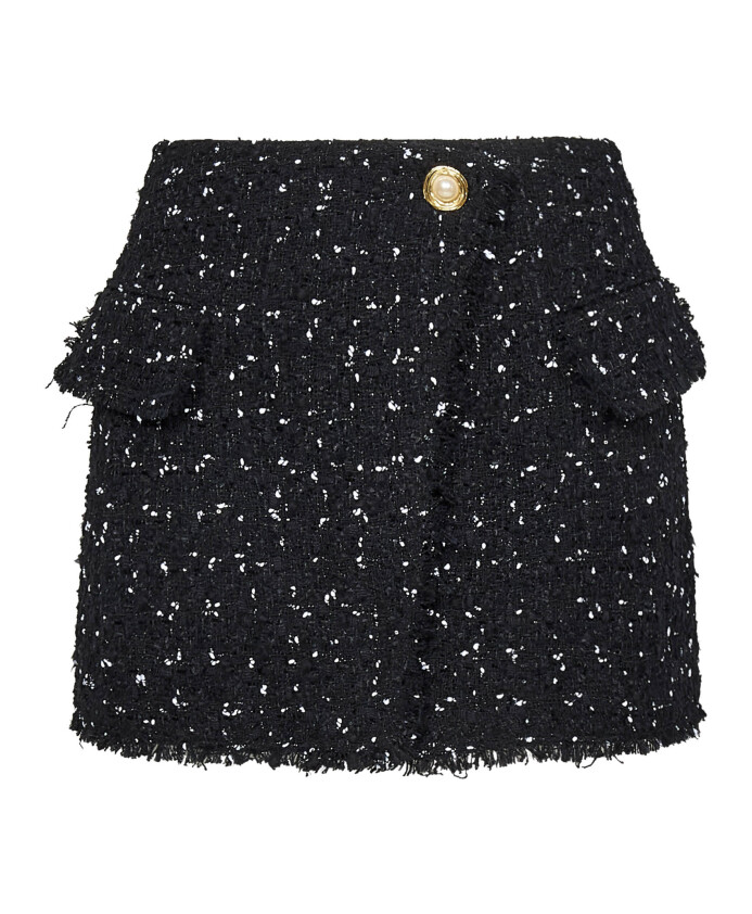 jupe-mini-en-tweed-a-pois-noirs
