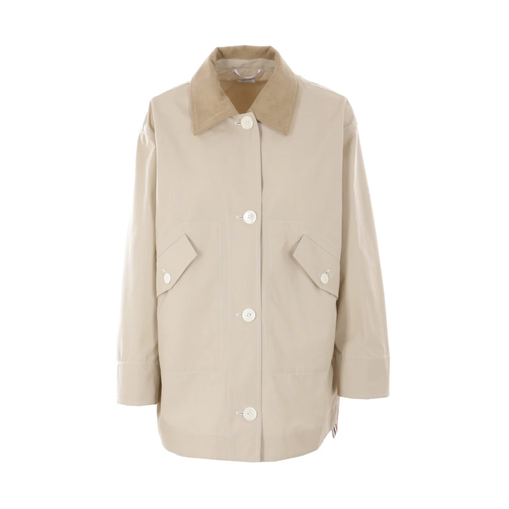 Thom Browne Beige Technische Katoenen Jas met Fluweel Kraag Beige Dames