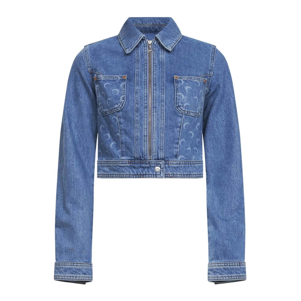 Marine Serre Blue Denim Jackets, Female, S, Moon-Print Cropped Denim Jacket