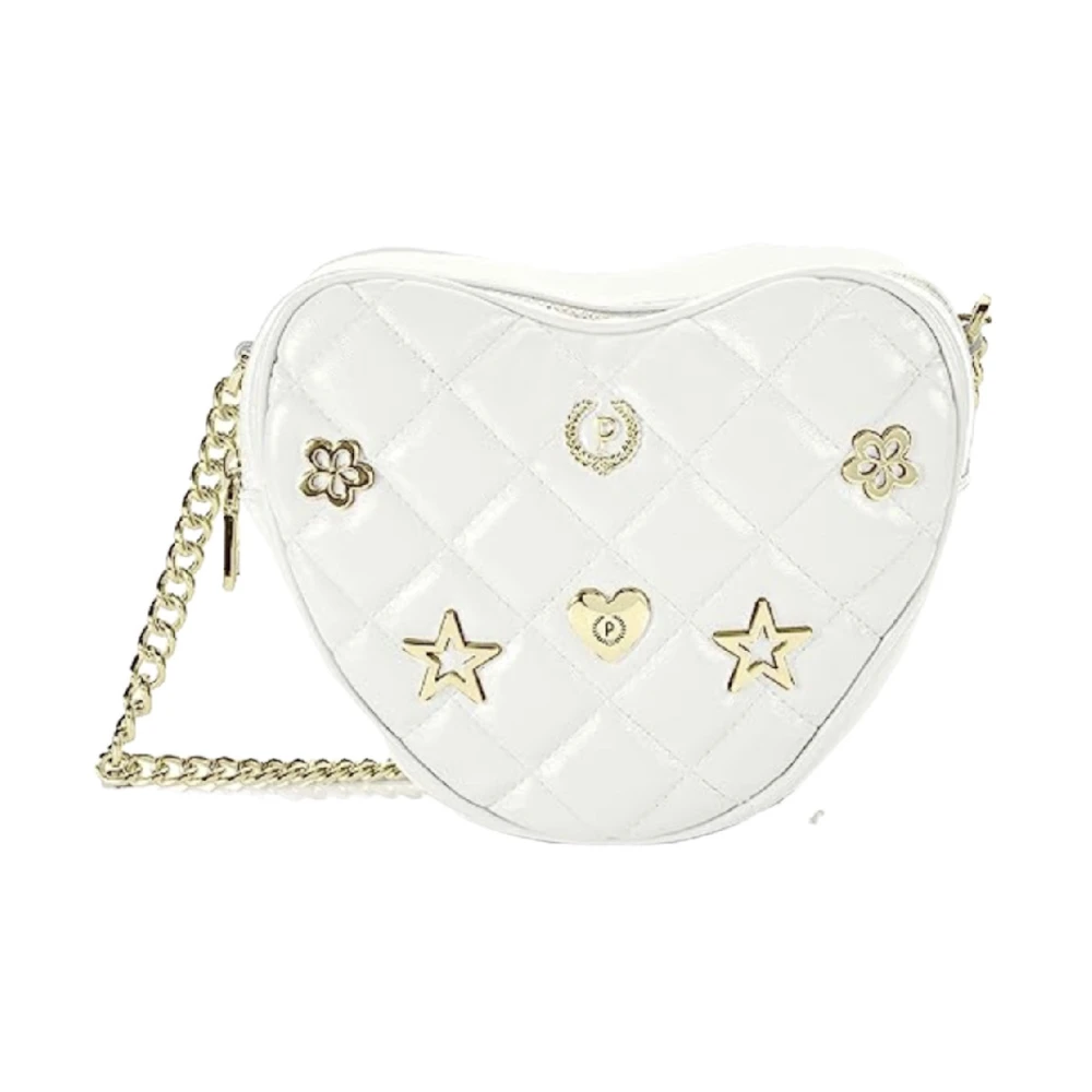 Pollini Vit Quiltad Hjärt Crossbody Väska med Guld Metalldetaljer White, Dam