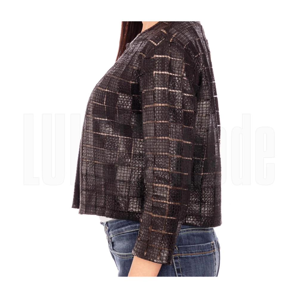 Suprema Suède Jas met Vierkant Patroon Black Dames