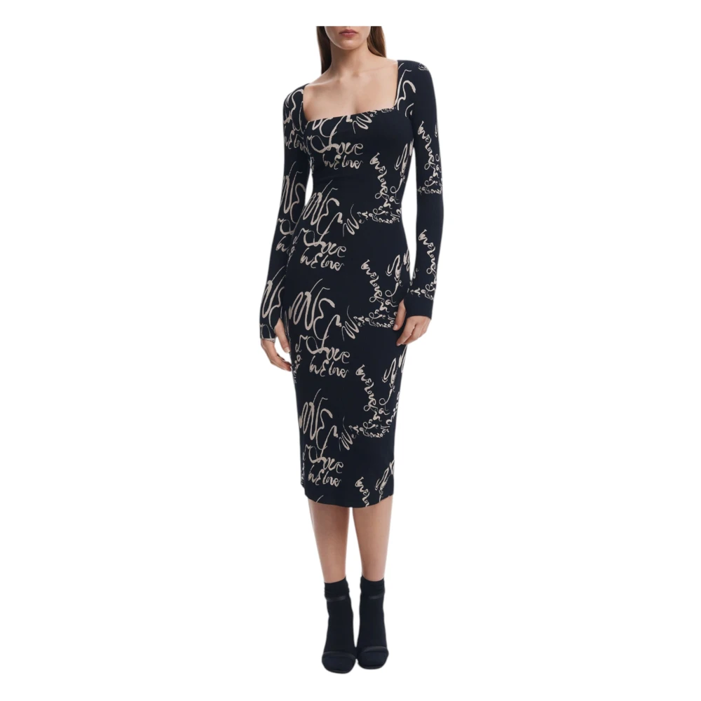 Desigual Zwarte Vierkante Hals Lange Mouw Jurk Black Dames