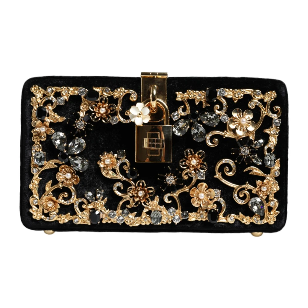 Dolce & Gabbana Sammet Floral Crystal Clutch med hänglås Multicolor, Dam