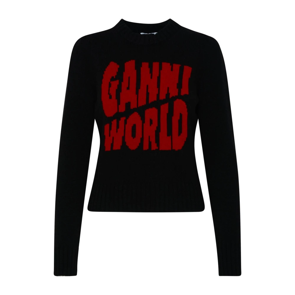 Ganni Zwarte wollen trui Black Dames