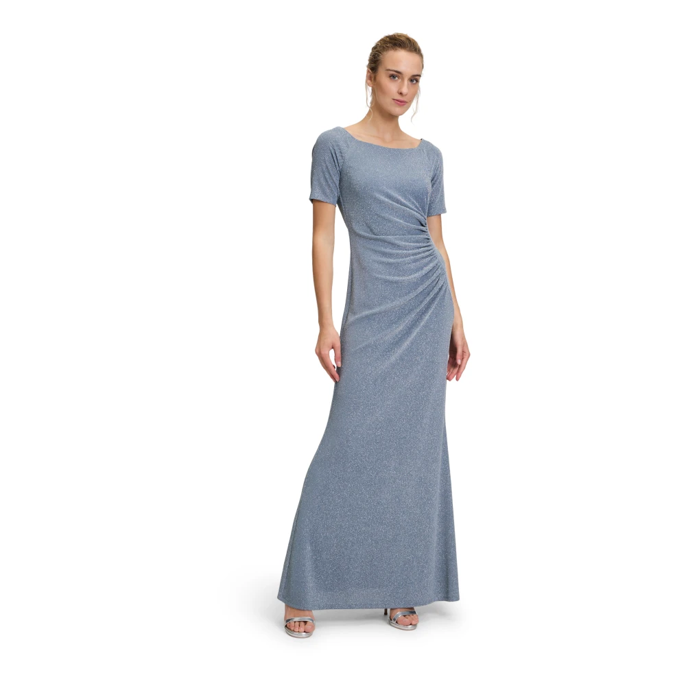Vera Mont Glitter Avondjurk met Ruches Blue Dames