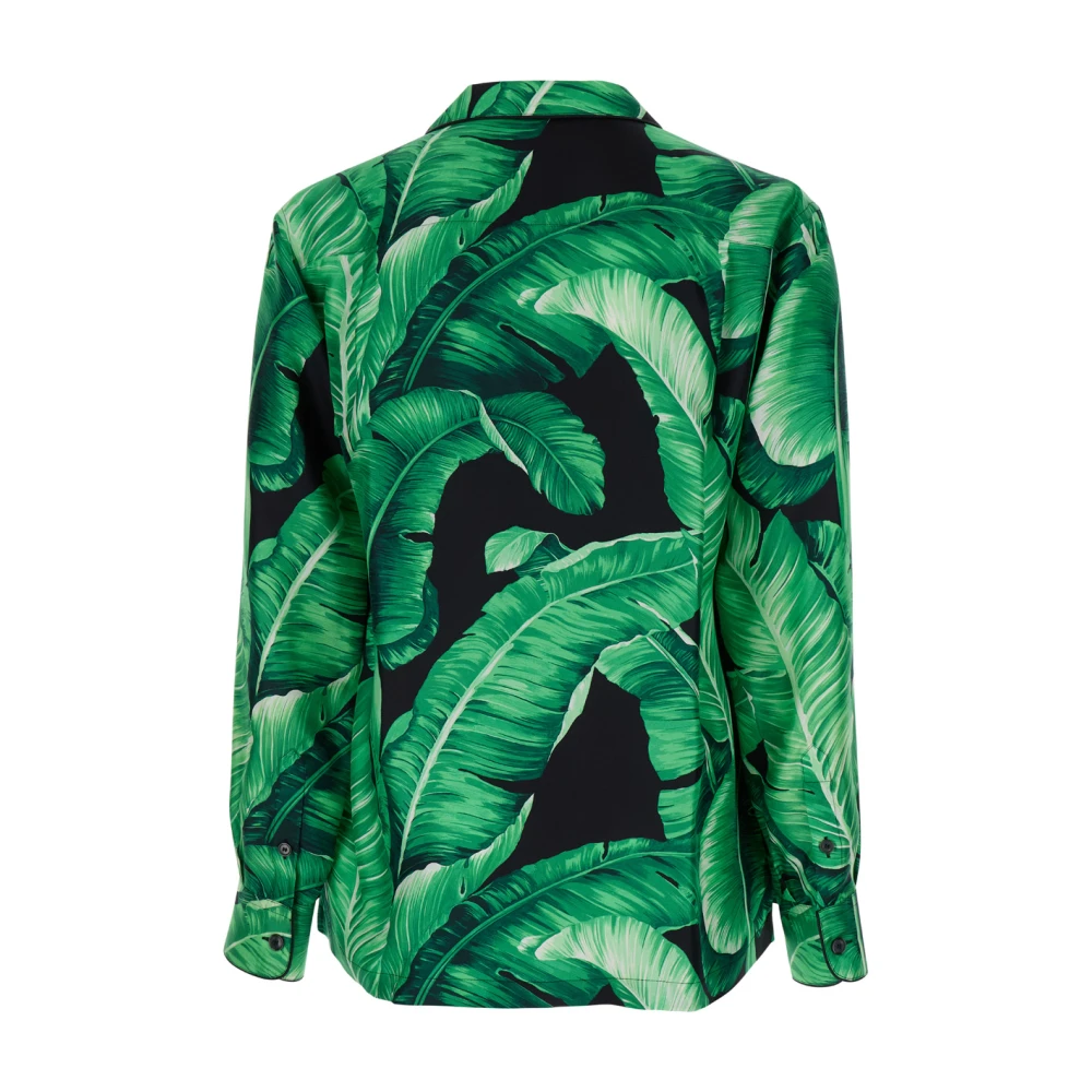 Dolce & Gabbana Bladprint Zijden Overhemd Groen Green Heren