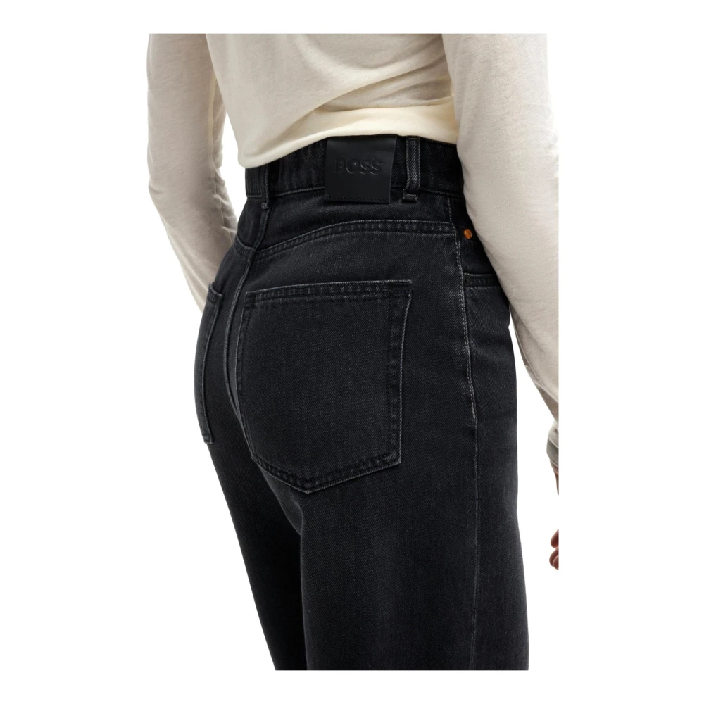 Hugo Boss Moderne Wide Leg Denim Jeans in Antraciet Black Dames