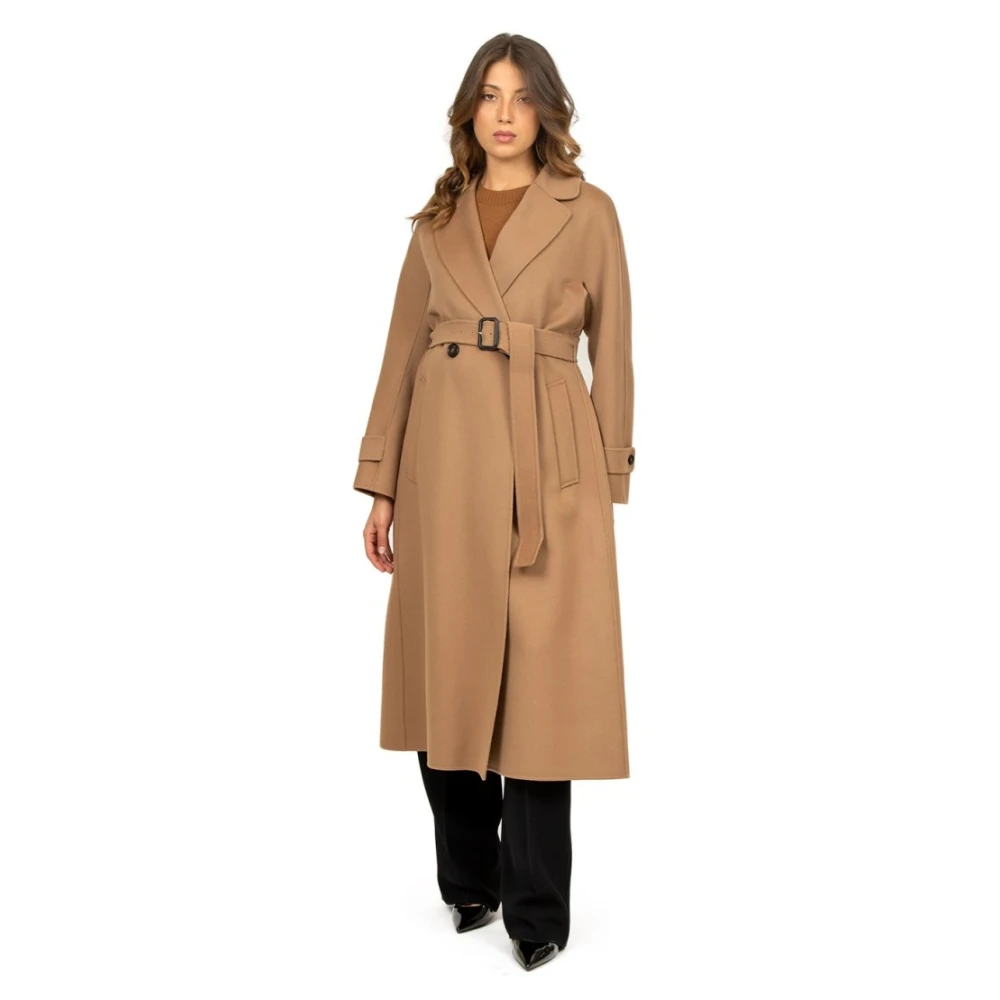 Max Mara Kameel Wollen Jas Dubbel-Borst Handgemaakt Brown Dames