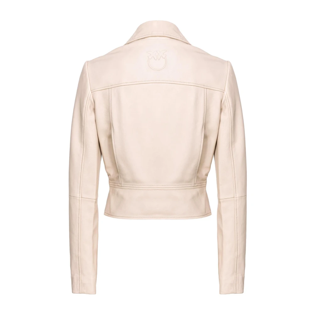 pinko Beige Leren Bikerjack met Metalen Details Beige Dames