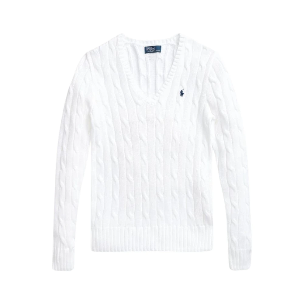 Ralph Lauren Kabel Gebreide V-hals Trui White Dames