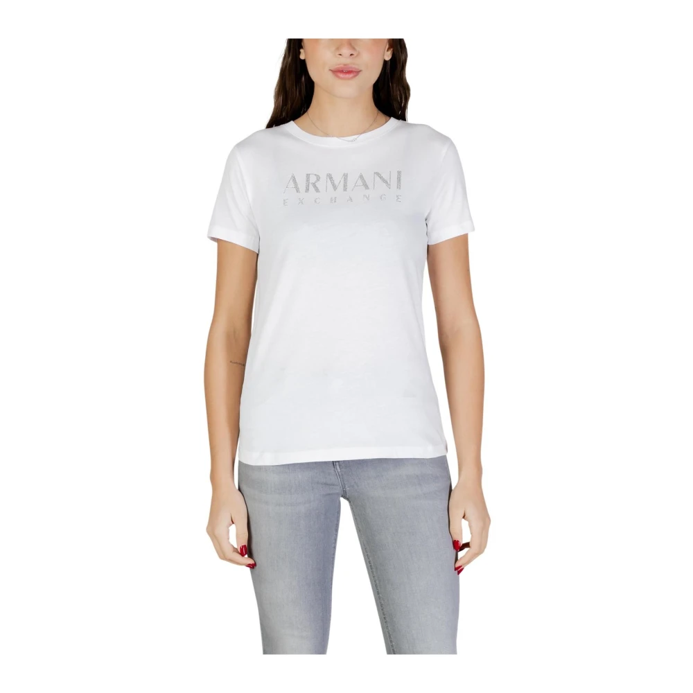 Armani Exchange Women's White T-Shirts, L, Round Neck Short Sleeve T-Shirt