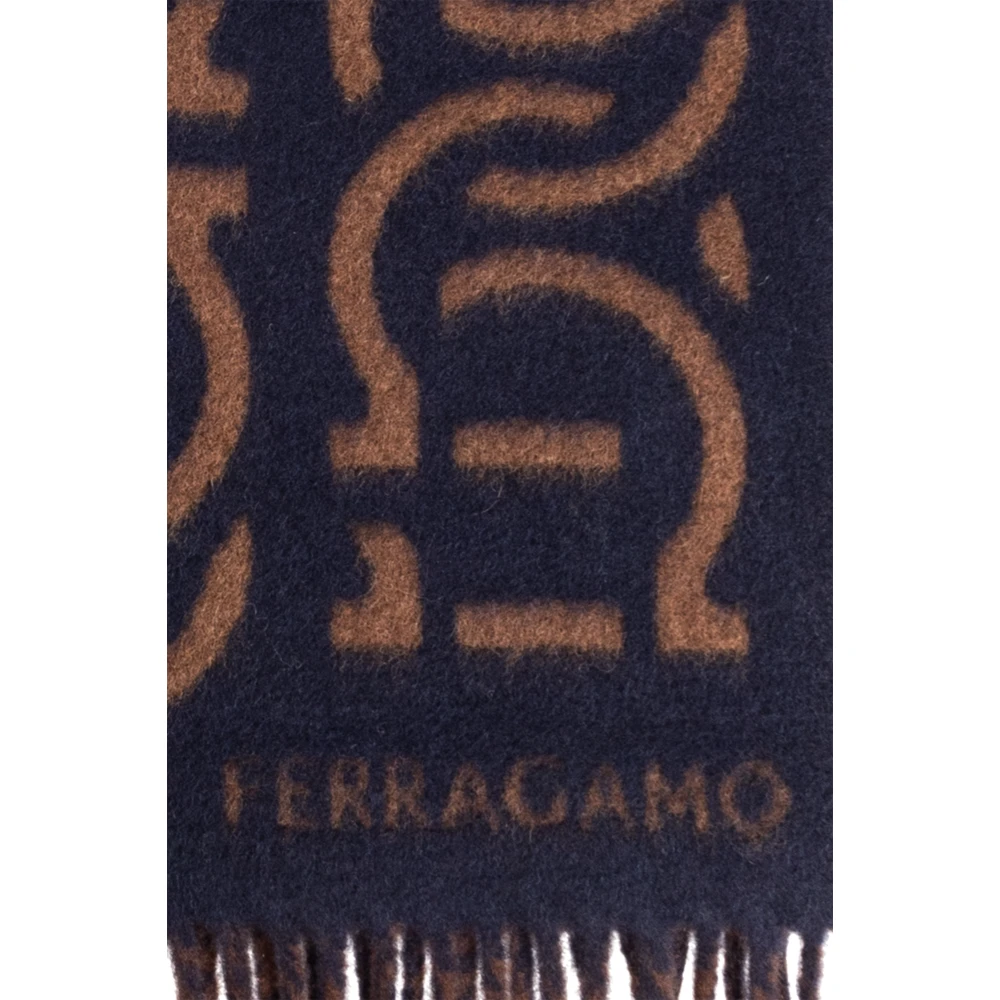 Salvatore Ferragamo Wollen sjaal met logo Blue Heren