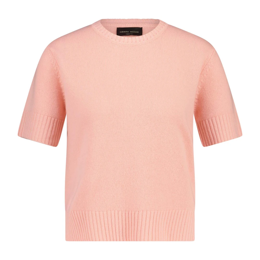 Roberto Collina Merino & Cashmere Korte Mouw Trui Pink Dames