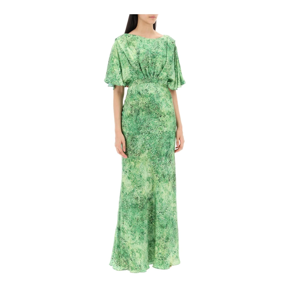 Saloni Groene Kwaststreek Zijden Maxi Jurk Green Dames