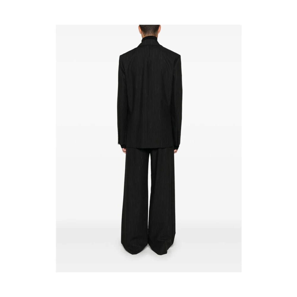 Ann Demeulemeester Zwart Pinstripe Double-Breasted Jas Black Heren