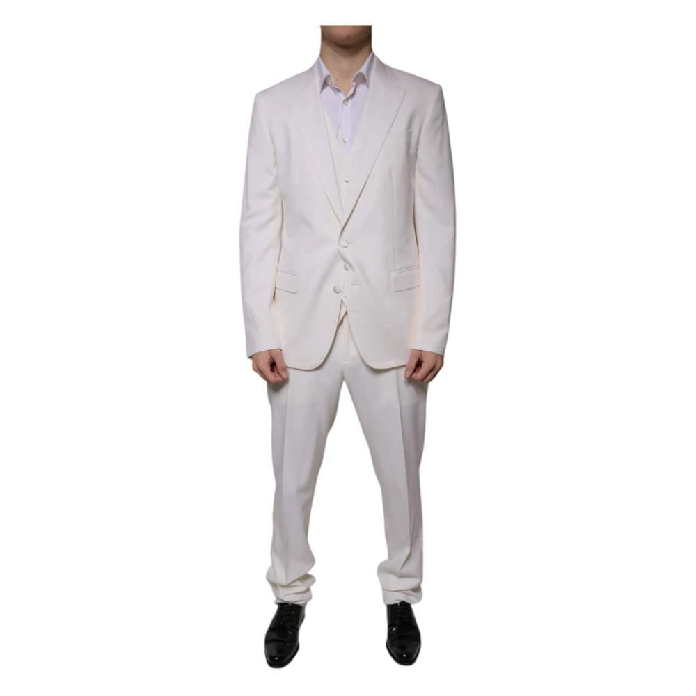 Dolce & Gabbana Men's White Wool Silk 3 Piece Slimfit Formal Suit - Single Breasted Suits - Xl - Suits