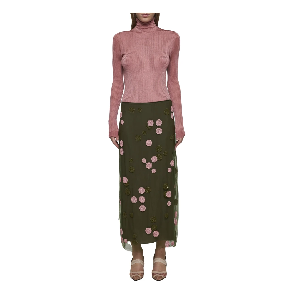 Fendi Groene Polka Dot Tule Midi Rok Green Dames