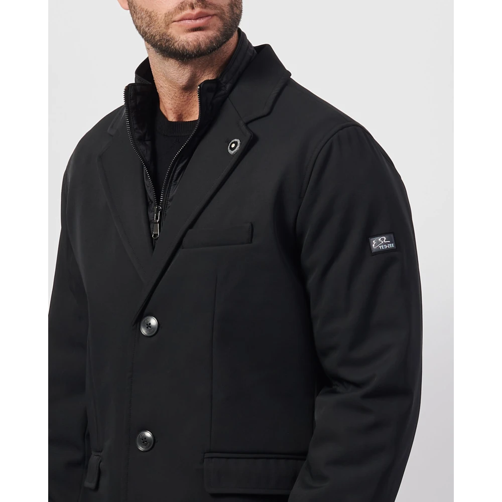 YES ZEE Zwarte elegante herenjas met gewatteerd vest Black Heren