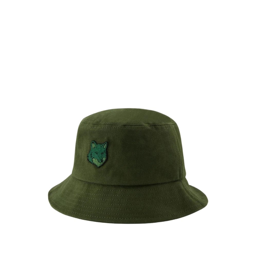 Maison Kitsuné Groene Fox Head Bucket Hat Green Unisex