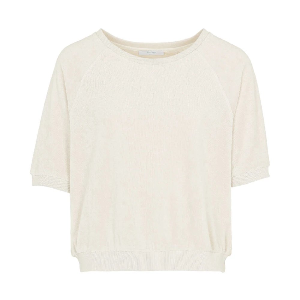 By-Bar Slub Top Korte Mouw Neva Stijl Beige Dames