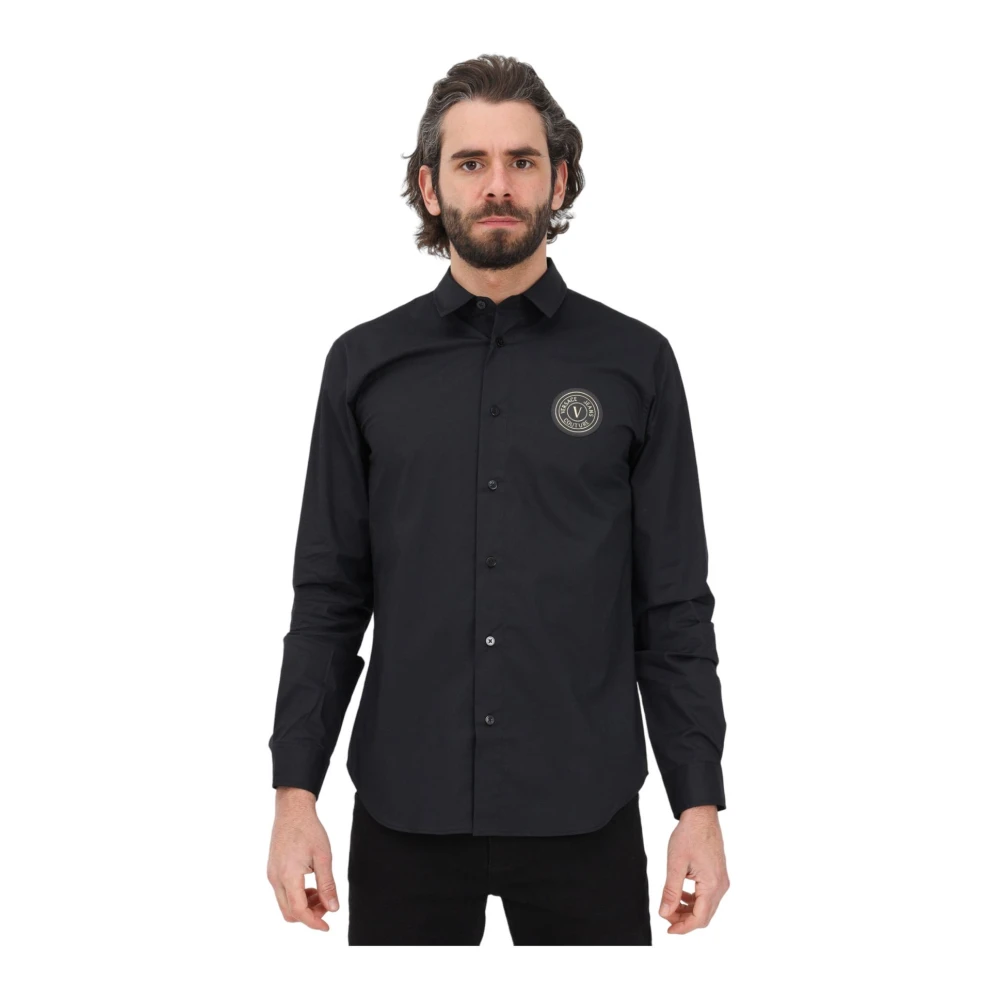 Versace Jeans Couture Men's Black Casual Shirts, L, Stampa Patch V-Emb Gold Shirt