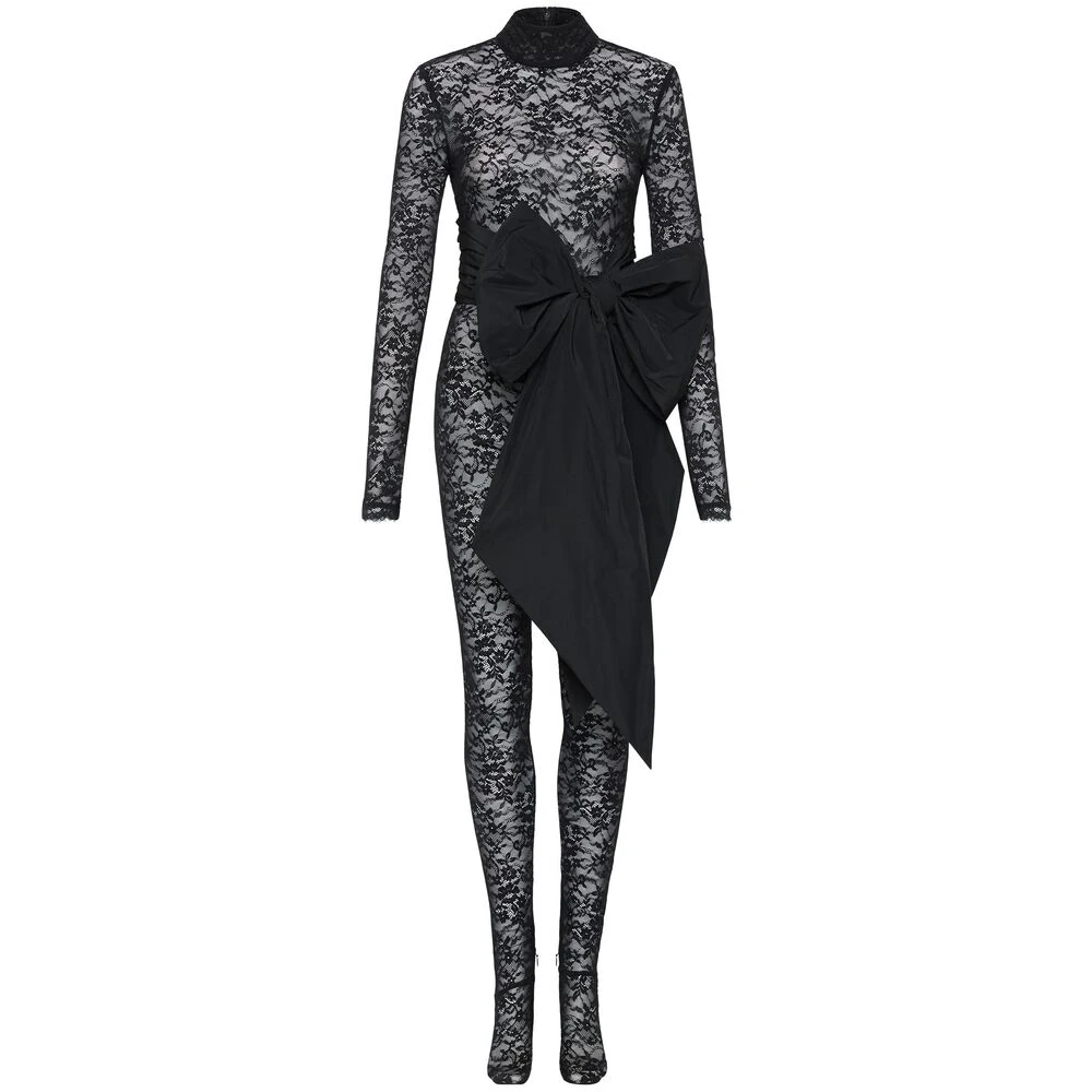 Rebecca Vallance Zwart Kant Jumpsuit met Oversize Strik Black Dames